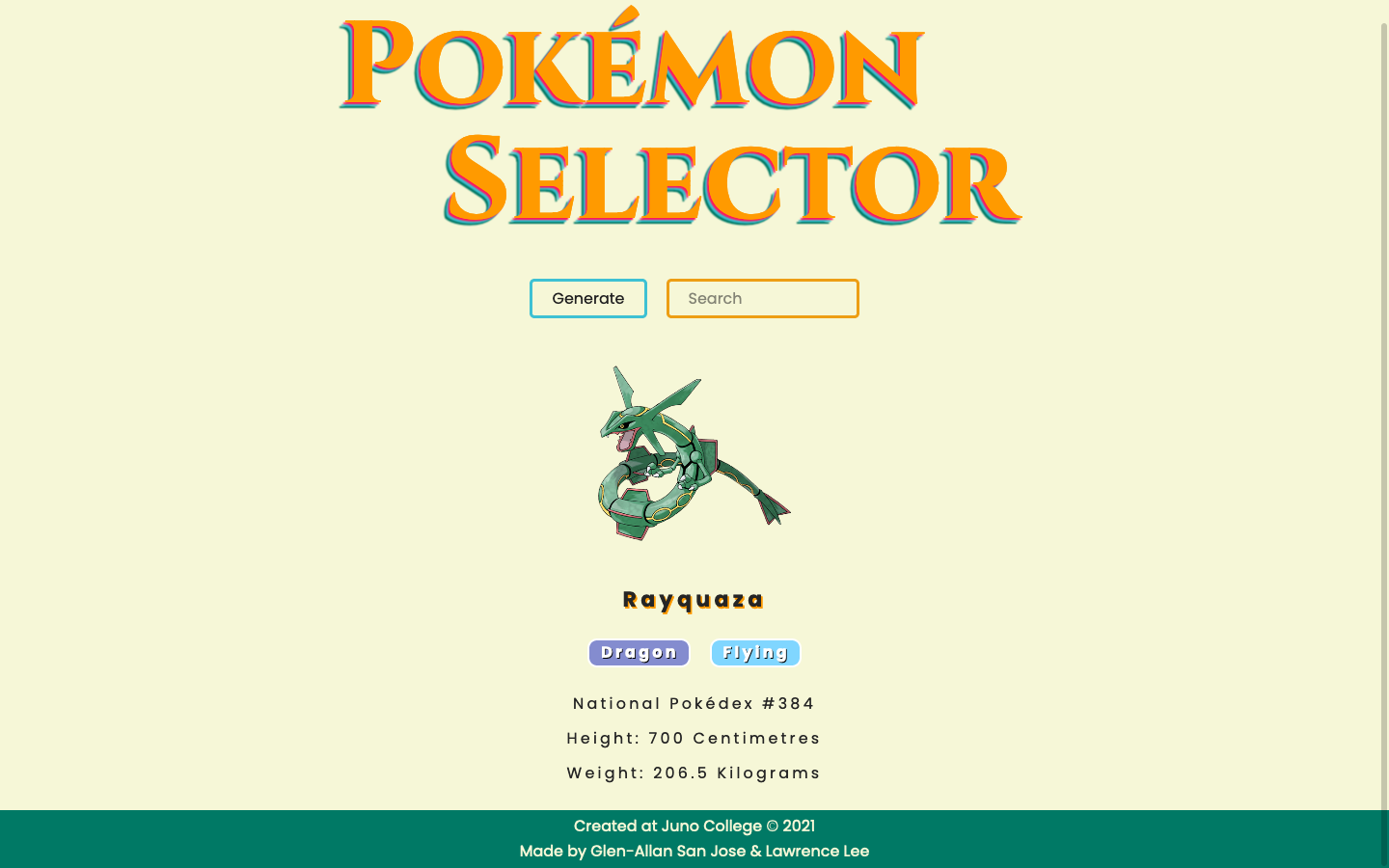 Screenshot of the pokeSelector application