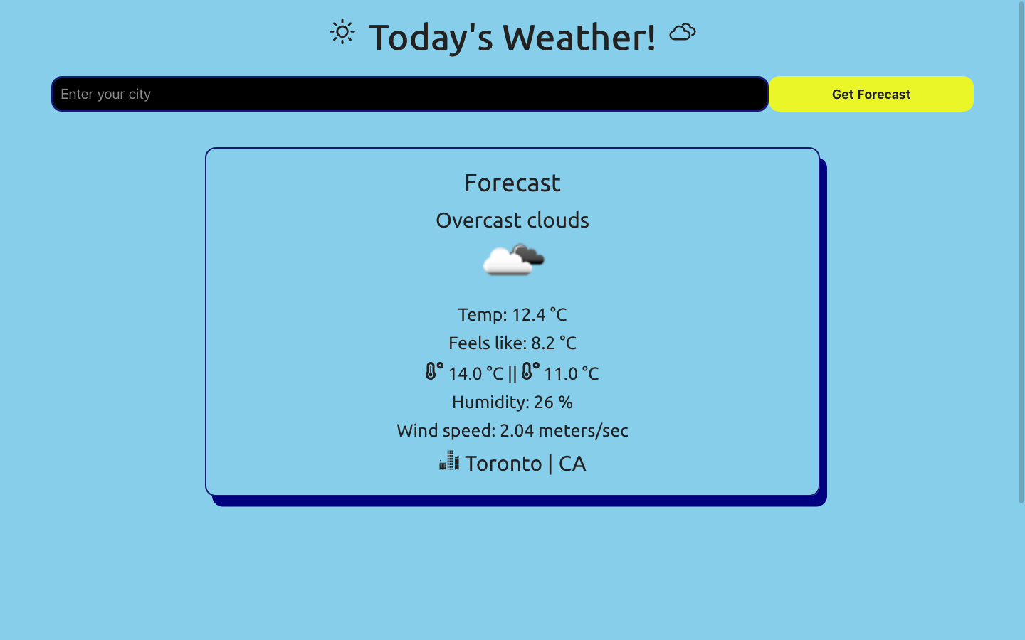 Screenshot of my daily weather application